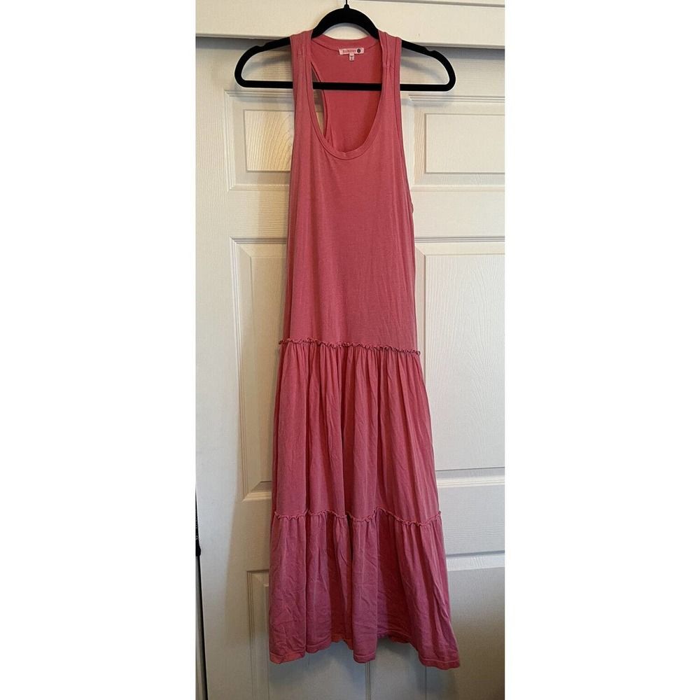 Anthropologie Sundry Coral Tiered Maxi Knit Dress Racerback Ruffled Cotton Sz 2